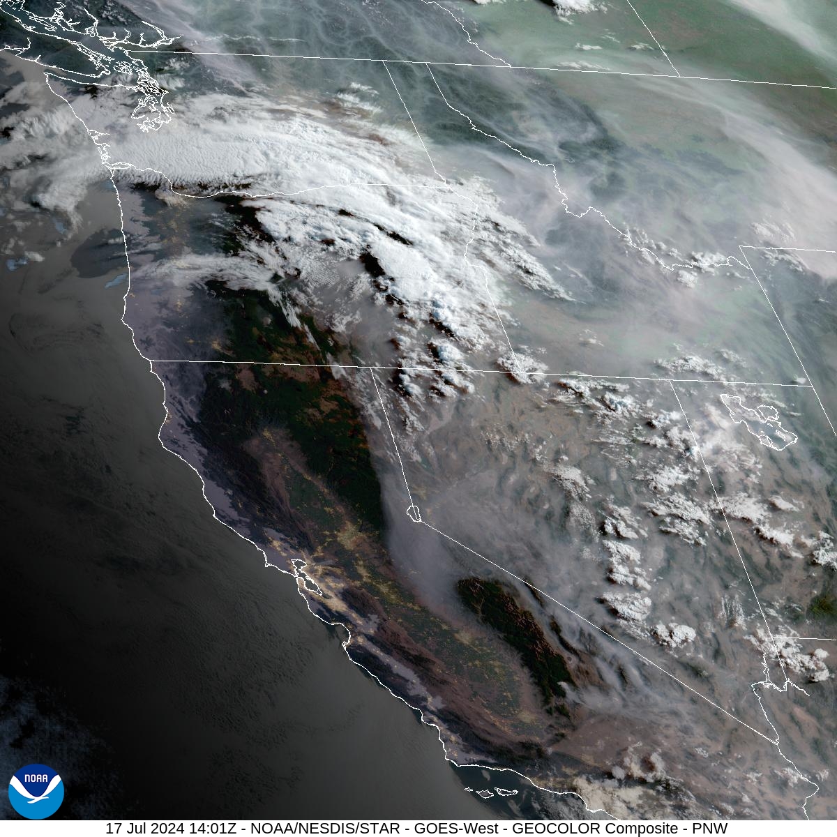 Wednesday morning’s satellite reveals areas of smoke surging into Montana from numerous regional wildfires.